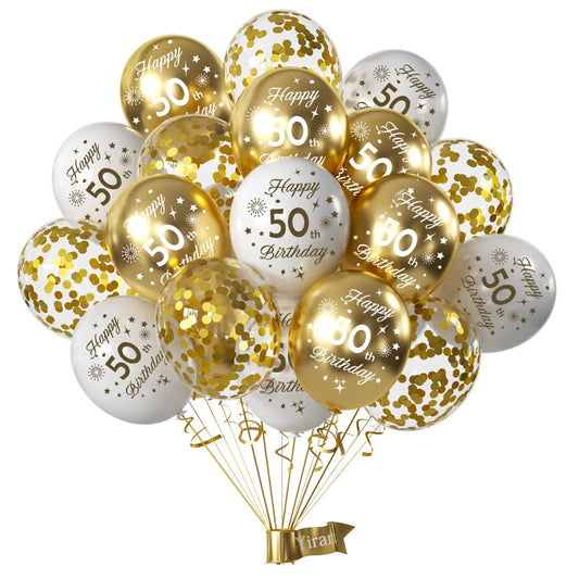 Elegant White Gold 50th Birthday Balloon Set
