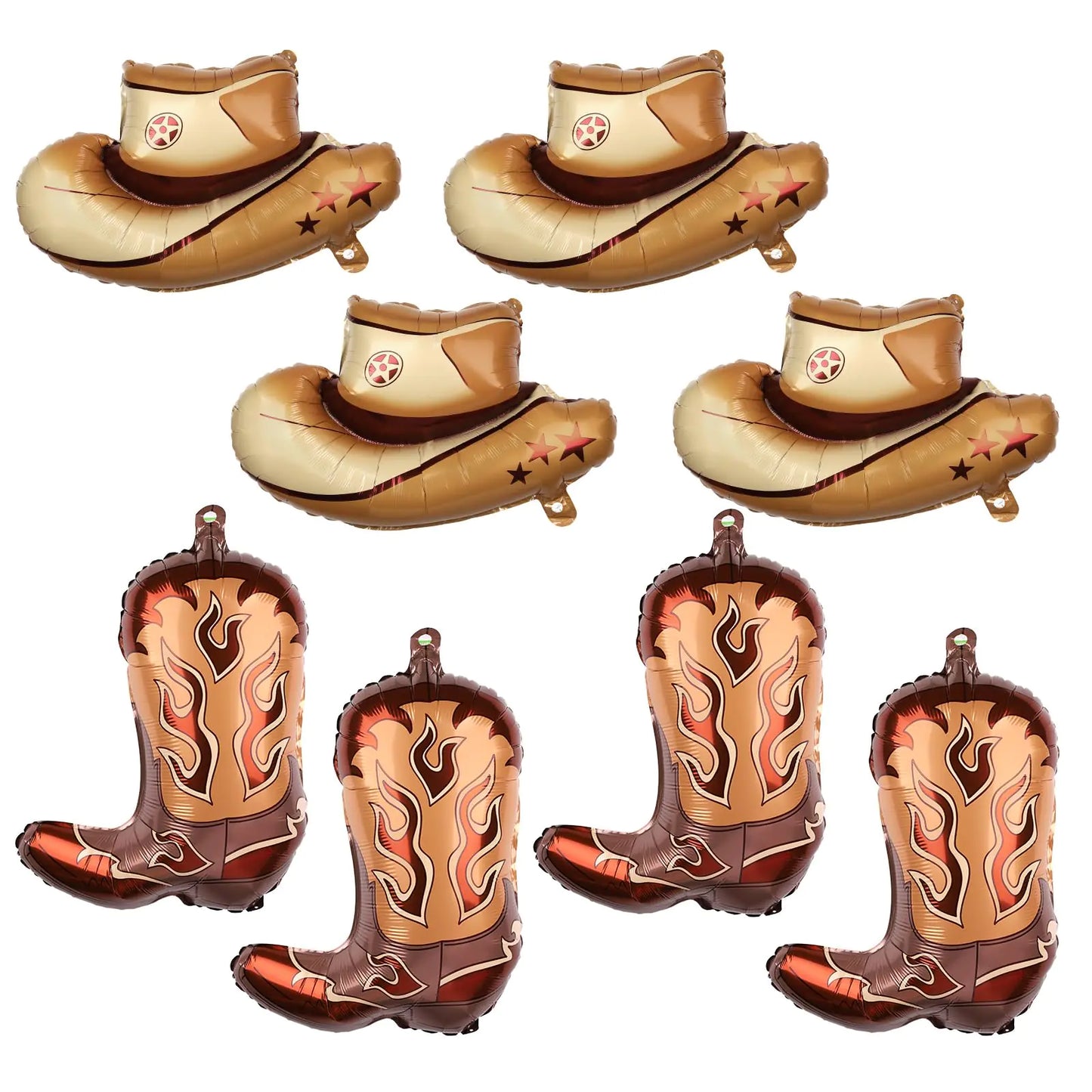 Cowboy Theme Party Deluxe Balloons - Boot & Hat Shapes, 8 Count