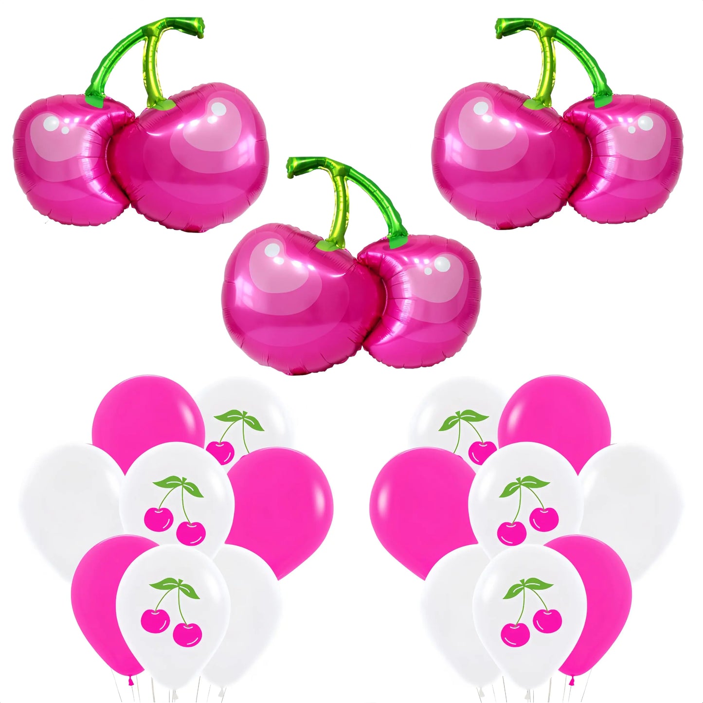 Cherry Delight Birthday Kit: 21pcs Balloon Set & Toppers