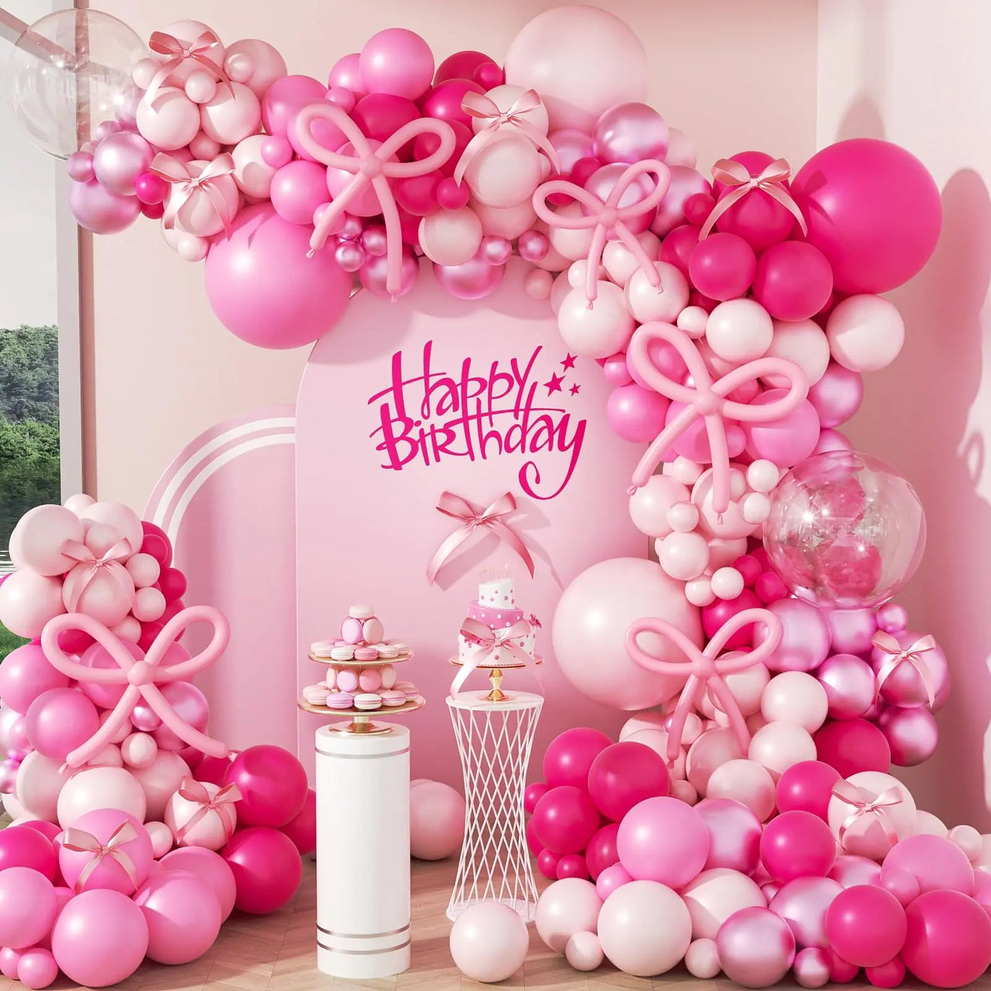 Hot Pink Bow-Themed Balloon Arch Kit