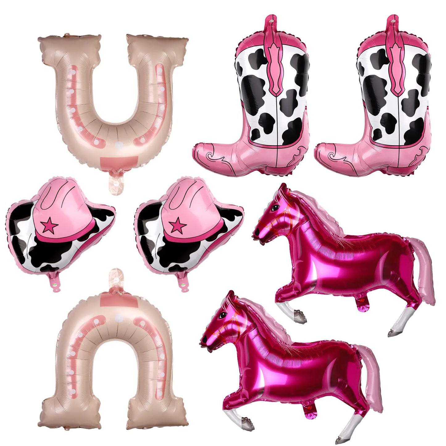 Pink Cowgirl Party Balloons Set - 8pcs Western Themed Decor