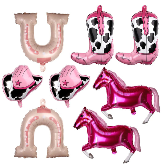 Pink Cowgirl Party Balloons Set - 8pcs Western Themed Decor