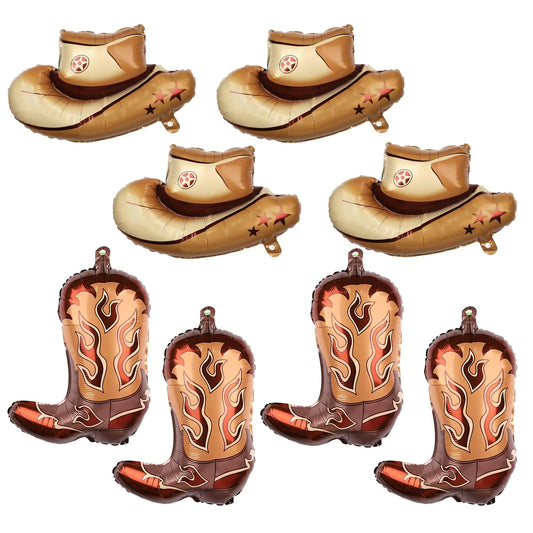 Cowboy Theme Party Deluxe Balloons - Boot & Hat Shapes, 8 Count